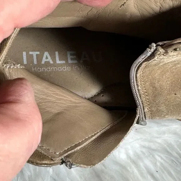 Italeau Miralda Handmade Italian Tan Suede Side Zip Booties Sz 37.5/US 7 - Picture 5 of 8